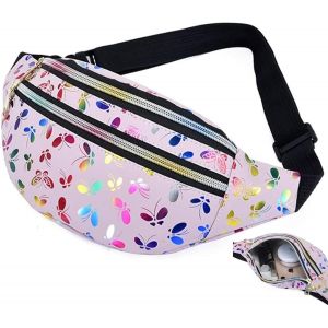 KALANKA-Sac Banane pour Femme à Paillettes,Sac Banane Enfant,Banane 80's Enfant,Sac Banane Bille,Sac Banane pour Enfants Filles,Imprimé Papillon Tendance,pour Festivals,Voyages,Fêtes (Rose) - Neuf
