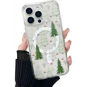 TRAHOO-Coque Magn&eacute;tique pour iPhone 13 Pro Max, &Eacute;tui Souple Transparent avec Motif Sapin de No&euml;l Compatible avec Magsafe Charge sans Fil, Coque Protecteur R&eacute;sistant- Vert de No&euml;l - Neuf