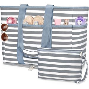 TZF-XXL Grand Sac de Plage Femme, 45L Tote Bag Extra Large Famille Anti Sable Imperm&eacute;able Cabas Plage Pliable Sac a Main avec Compartiment pour la Plage, les Voyages et un Usage Quotidien - Neuf
