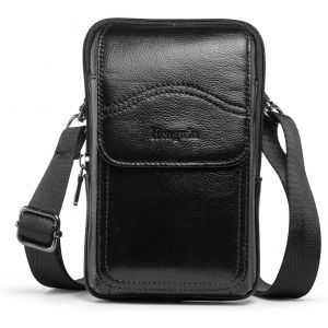 CAUC-Hengwin Sac de Ceinture en Cuir v&eacute;ritable Sacs &agrave; bandouli&egrave;re &Eacute;tui de Support de t&eacute;l&eacute;phone Portable pour iPhone 14Pro Max iPhone 16 15 14 12 11Pro Max 16 15 14 Plus Sac de Ceinture (Noir) - Neuf