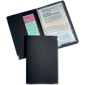 KALANKA-- Porte Papier véhicule 2 Volets avec Étui 3 Volets Transparent - Lot de 2 Pochettes - Fabrication Française - Protège Documents Auto Durable - Modèle Gomme Expansée Noir - Neuf
