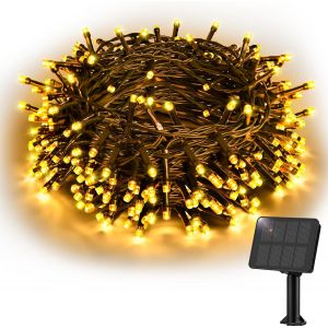 Kal-Guirlande Lumineuse Solaire D'extérieur - 12 M - 120 Led - Blanc Chaud - Étanche Ip65 - 8 Modes - Résistante Aux Intempéries - Pour Jardin, Balcon, Terrasse, Cour - Décoration Intérieure Et - Neuf