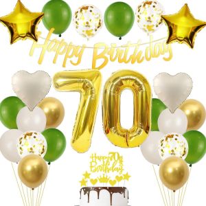 ERYI-Décoration Anniversaire 70 Ans Or Et Vert - Ballons Pour Femme Et Homme, Décoration Gâteau - Neuf