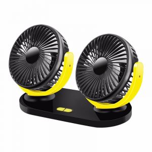 Ventilateur USB universel jaune 5 V 2 A, rotatif &agrave; 360 &deg;, double t&ecirc;te, 3 vitesses r&eacute;glables, pour tableau de bord, voiture, refroidisseur d'air pour v&eacute;hicule, camion, maison, bureau - Neuf