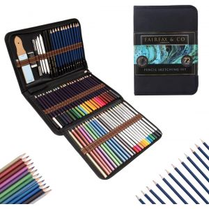 Kalop-Fairfax&co Lot De 72 Crayons À Croquis Avec Étui Portable|Crayons À Dessin Et Croquis De Qualité Supérieure Avec Étui De Rangement Et Crayons De Couleur - Neuf
