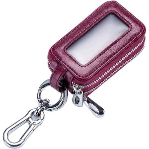 Loc-Porte-Clés De Voiture Sac Double Fermeture Éclair En Cuir Protection Clé Porte-Monnaie Porte-Clés Avec Fenêtre Transparente Pour Clé De Voiture Télécommande - Neuf