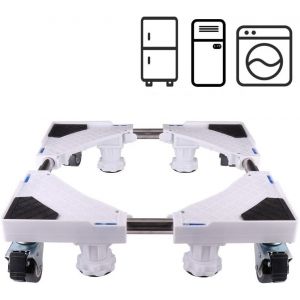 Base R&eacute;glable Et Mobile Multifonctionnelle Avec Roulettes Pour S&egrave;che-Linge, Machine &Agrave; Laver Et R&eacute;frig&eacute;rateur, 4 Pieds+4 Roues, Blanc - Neuf