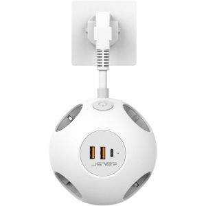 Multiprise Murale 4 Prises,Multiprise avec 2 USB et 1 Type C H&eacute;misph&egrave;re Multiprise avec Interrupteur Rallonge Multiprise avec C&acirc;ble Court 5CM pour Maison, Cuisine, Bureau-Blanc - Neuf