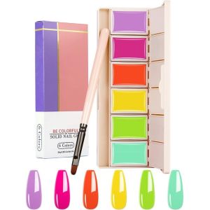 Gel En Solide Vernis À Ongles, 6 Couleurs Vernis Semi Permanent En Gel Crème Solide Paint Palette,Avec Brosses À Ongles Pour Salon De Peinture À Ongles - Neuf