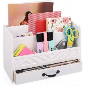 Organisateur de Bureau en Bois Blanc avec Tiroir de Rangement-Boite de Rangement Courrier-Fournitures de Bureau-Papier-Accessoires de Bureau et Plus Encore - Neuf