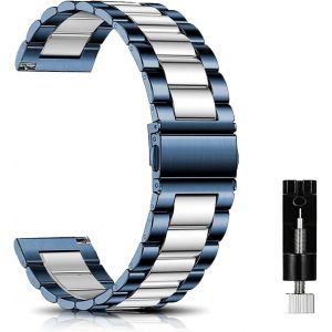 M&eacute;tal Bracelet Pour 20mm 18mm 22mm Bracelets De Remplacement Banda De Montre De Rechange En Acier Inoxydable Pour Femme Homme - Argent/Bleu - Neuf