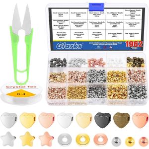 Meimie-Lot De 1962 Perles D'espacement Assorties,Perles Plates Et Rondes,Kit De Perles En Vrac Avec C Aux Et Ficelle Élastique Pour La Fabrication De Bracelets Et De Bijoux - Neuf