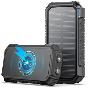 Chargeur Solaire Power Bank 27000mAh - 22,5W Charge Rapide Batterie Externe sans Fil avec C&acirc;bles Int&eacute;gr&eacute;s, USB C PD QC 3.0 Sortie, 2 Lampes de Poche Chargeur Portable pour T&eacute;l&eacute;phone Tablette - Neuf