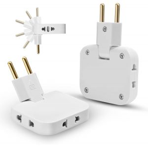 JGD-Lot de 2 prises plates pour &eacute;conomiser de l'espace, 3 en 1 prises multiples gain de place EU avec rotation 180&deg;, adaptateur prise Europe prise convertisseur de puissance EU voyage Socket, 110-250 - Neuf