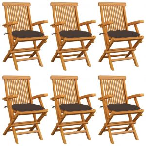 Prolenta Premium - Chaises De Jardin Avec Coussins Taupe Lot De 6 Bois Teck Massif - Neuf
