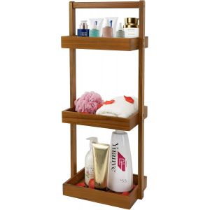 &Eacute;tag&egrave;re d'angle en teck pour douche &agrave; 3 niveaux avec poign&eacute;e, panier de salle de bain en bois pour shampooing, &eacute;tag&egrave;re pour douche, bain, bureau, cuisine - Neuf