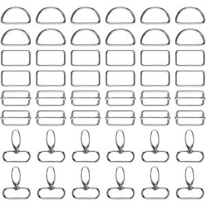 MEVRONISSHOP-48 Pcs Mousqueton Sac a Main, 32mm Anneaux en Forme de D + Boucle en M&eacute;tal Tri-Glide + Crochets Pivotants + Anneaux Rectangulaires Attache Sac Bricolage Accessoires pour Ceinture Sac &agrave; D - Neuf