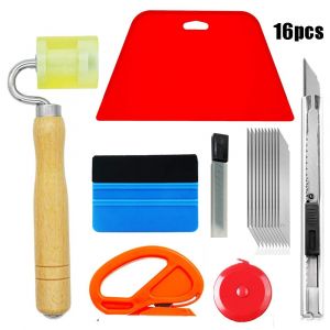 Kit de lissage de papier peint 16 pièces avec raclette en feutre, rouleau de scellage pour papier peint autocollant, film vinyle pour vitres teintées - Neuf