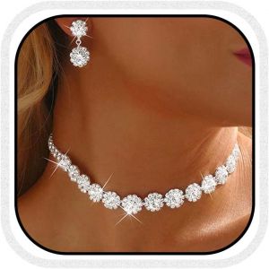 Kal-Ensemble De Bijoux De Mariée Avec Boucles D'oreilles Et Collier En Strass Argentés Pour Femme (Lot De 2), Taille Unique, Pierre Précieuse, / - Neuf