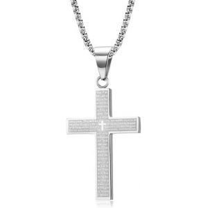 Trahoo-Collier Avec Pendentif En Forme De Croix Pour Homme Et Femme U2013 Pendentif En Forme De Croix Avec Chaîne En Acier Titane De 3 Mm De Large U2013 60 Cm U2013 Pièce Classique Et Polyvalente - Neuf