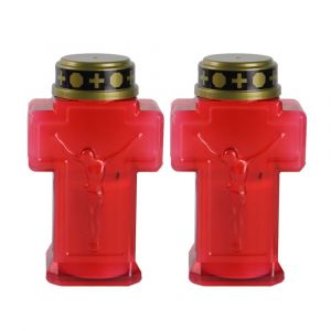 Lot de 2 bougies en forme de croix rouges scintillantes, sans flamme, réutilisables, pour décoration d'église ou de cimetière - Neuf