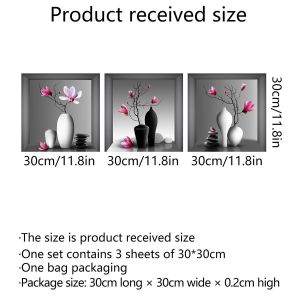 (3 pi&egrave;ces) Autocollants muraux 3D - Autocollants miroir 3D Autocollant mural pour pot de fleurs - Autocollant mural 3D pour vase, convient pour le salon, la chambre, la cuisine et d'autres endroits - Neuf