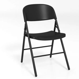 COSTWAY Lot de 6 Chaises de Salle &agrave; Manger Pliables en Plastique avec Dossier et Cadre M&eacute;tal Robuste Charge 150 KG, Noir - Neuf