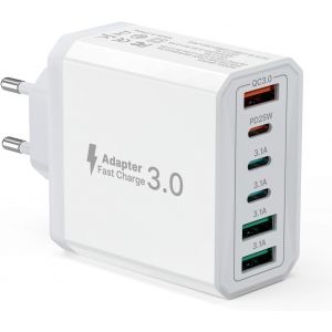40W Chargeur iPhone Rapide,Bloc Prise USB C PD25W & QC3.0 pour iPhone 15 Pro Max 14 Plus 13 12 11 SE XR,iPad Pro,Samsung,Multiprise USB Tete Embout Chargeur iPhone Alimentation Adaptateur Secteur - Neuf