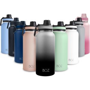 Gourde Isotherme En Acier Inoxydable 1l, Sans Bpa, Isolation Sous Vide | Gourde Inox Avec Couvercle Anti Germe, Bouteille D'eau 1 Litre Pour Bureau, Sport, Voiture, Randonn&eacute;e, Gym (D&eacute;grad&eacute; Noir) - Neuf