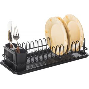 Mevronisshop-Gouttoir &Agrave; Vaisselle &iquest; Compact Et Peu Encombrant Avec Porte-Ustensiles, Id&eacute;al Pour Comptoir Ou &Eacute;vier Avec Plateau &Eacute;gouttoir &iquest; Capacit&eacute; Jusqu&iquest;&Agrave; 12 Assiettes, 41 X 17 X 10 Cm (Noir) - Neuf