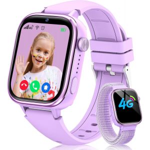 Nouvelle 4G Montre Connect&eacute;e Enfant, &Eacute;tanche IP68 Smartwatch T&eacute;l&eacute;phone Enfant avec GPS, Appel/Fonction SOS/Appel Vid&eacute;o/Mode Classe/Podom&egrave;tre/Appareil Photo R&eacute;veil pour Filles et Gar&ccedil;ons Violet - Neuf