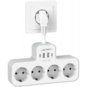 JGD-Multiprise avec USB,4 Prises avec 2 USB et 2 Type C &eacute;lectrique(3680W 16A) Multiprise avec C&acirc;ble Flexible pour Maison, Cuisine, Bureau-Blanc - Neuf