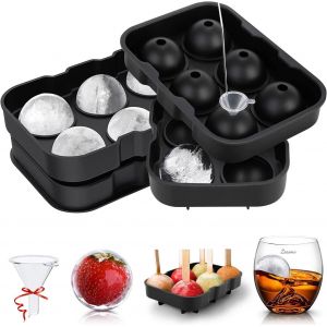 Kal-Giant Ice Cube Plateau Rond, 2 Paquets De Moule À Glaçons Xxl En Silicone Avec Manivelle Et Entonnoir, Sans Bpa Et Approuvé Par La Fda, Noir, Pour Whisky, Cocktails Et Aliments Pour Bébés - Neuf