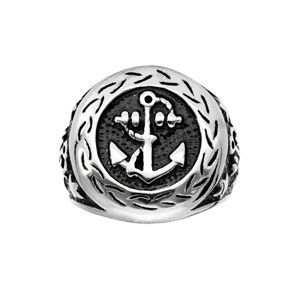 Bague Acier Ronde Motif Ancre Marine - Neuf