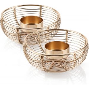 KALANKA-COM-FOUR® 2X photophores en métal - bougeoir décoratif - Lanterne en Fil de Fer - bougeoir comme décoration de Chambre - Accessoire pour la Maison - Panier Bougie (Couleur Or - 2 pièces) - Neuf