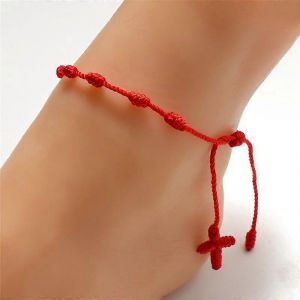 1pc Mode Noir Rouge 10 Noeuds Tissu Cordon Cordon Bracelets Corde Noué Chapelet Religieux Collier Bracelet - Neuf