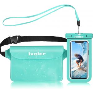 KALANKA-2 en 1 Kit Étanche Sac Étanche avec Pochette Étanche Téléphone, Etui Pochette Imperméable à Ceinture avec Housse Étanche Smartphones pour Camping Nautique Kayak Pêche Rafting Natation-Vert - Neuf