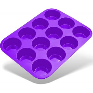 Moule &Agrave; Muffins Pour 12 Muffins En Silicone Anti-Adh&eacute;sif,Cupcakes,Brownies,G&acirc;teaux,Pudding Violet - Neuf
