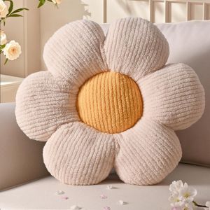 CAUC-Coussin Fleur Cr&egrave;me Jaune, Coussins Canape Decoratif, Aesthetic Marguerite Coussin de Sol Decoration, Petit Coussins Decoratifs Lit Enfant, 40cm - Neuf