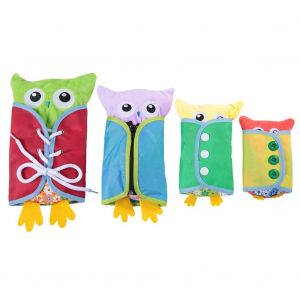 Jeu &Eacute;ducatif 4 Pi&egrave;ces pour Enfants &iquest; Peluche Hibou d'Apprentissage Habillage avec Boutons, Lacets, Pressions et Fermeture &Eacute;clair, Outil P&eacute;dagogique de D&eacute;veloppement Motricit&eacute; 30 cm - Neuf
