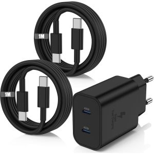 LORANKA-Chargeur rapide USB C 45 W pour Samsung Galaxy S25 S24 S23 S22 S21 Ultra C&acirc;ble de charge rapide USB C 1 m + 1 m avec adaptateur secteur Chargeur rapide pour S10 S9 S8 A55 A54 A53 5g/Tab S8/iP - Neuf