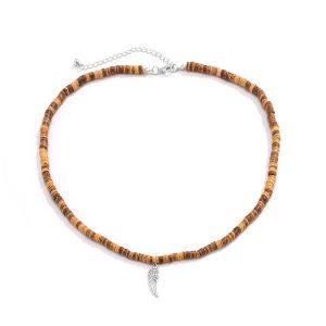 Collier Bohème Chic En Perles De Bois Patchwork Pour Homme Avec Pendentif En Plumes Et Collier De Tempérament Pour Homme. - Neuf