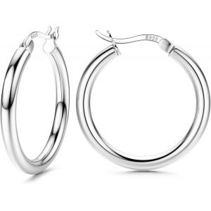 Boucles D'oreilles Créoles Argent Pour Femme Argent Hypoallergénique Sterling 925 Huggie Créoles Boucles D'oreilles 13/15/20/25/30/40/50mm.[X112] - Neuf