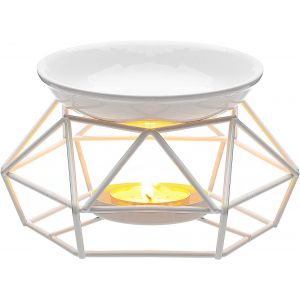 Lampe à Bougie parfumée en métal avec Support pour Bougie Chauffe-Plat(Blanc) - Neuf