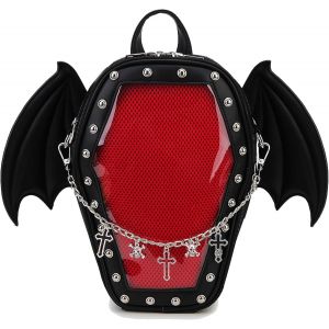 ChenQuanSarl-Sac À Dos Décontracté Avec Ailes De Chauve-Souris Amovibles, Noir, Chaîne Tête De Mort Noire, M - Neuf