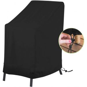Housse De Protection Imperm&eacute;able Pour Chaises De Jardin, Housse Pour Fauteuils Empilables, Tissu Oxford 210d Avec Corde Et Boucle (89 X 89 X 120 Cm) - Noir - Neuf