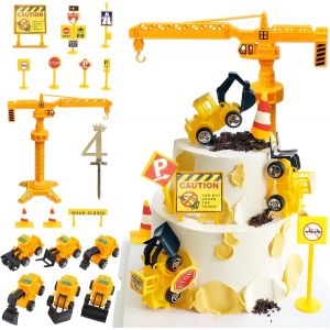 KALANKA-Decoration Gateau Chantier 4 Ans, Décoration Gteau Anniversaire Pelleteuse Garçon 4er, Chantier de Construction Miniature Deco Gteau Cake Cupcake Topper pour Enfant Fille Garçon Anniversaire - Neuf