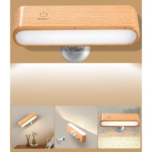 Applique Murale Intérieure Chambre,Lampe Murale Sans Fil, Rotatifs 360°Lampe De Chevet Liseuse,Lampe Murale Touch Led,3 Températures De Couleur Et Luminosité Réglable, Applique Murale Led Bois - Neuf