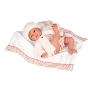 Poup&eacute;e b&eacute;b&eacute; r&eacute;aliste - Arias - 40 cm - Veste en laine - Odeur de vanille - T&eacute;tine incluse - Coussin assorti - Neuf
