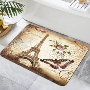 KAL-Tapis De Bain Antidérapant 40 X 60 Cm - En Microfibre - Séchage Rapide - Pour Baignoire, Douche, Maison, Salle De Bain, Avec Tour Eiffel - Neuf